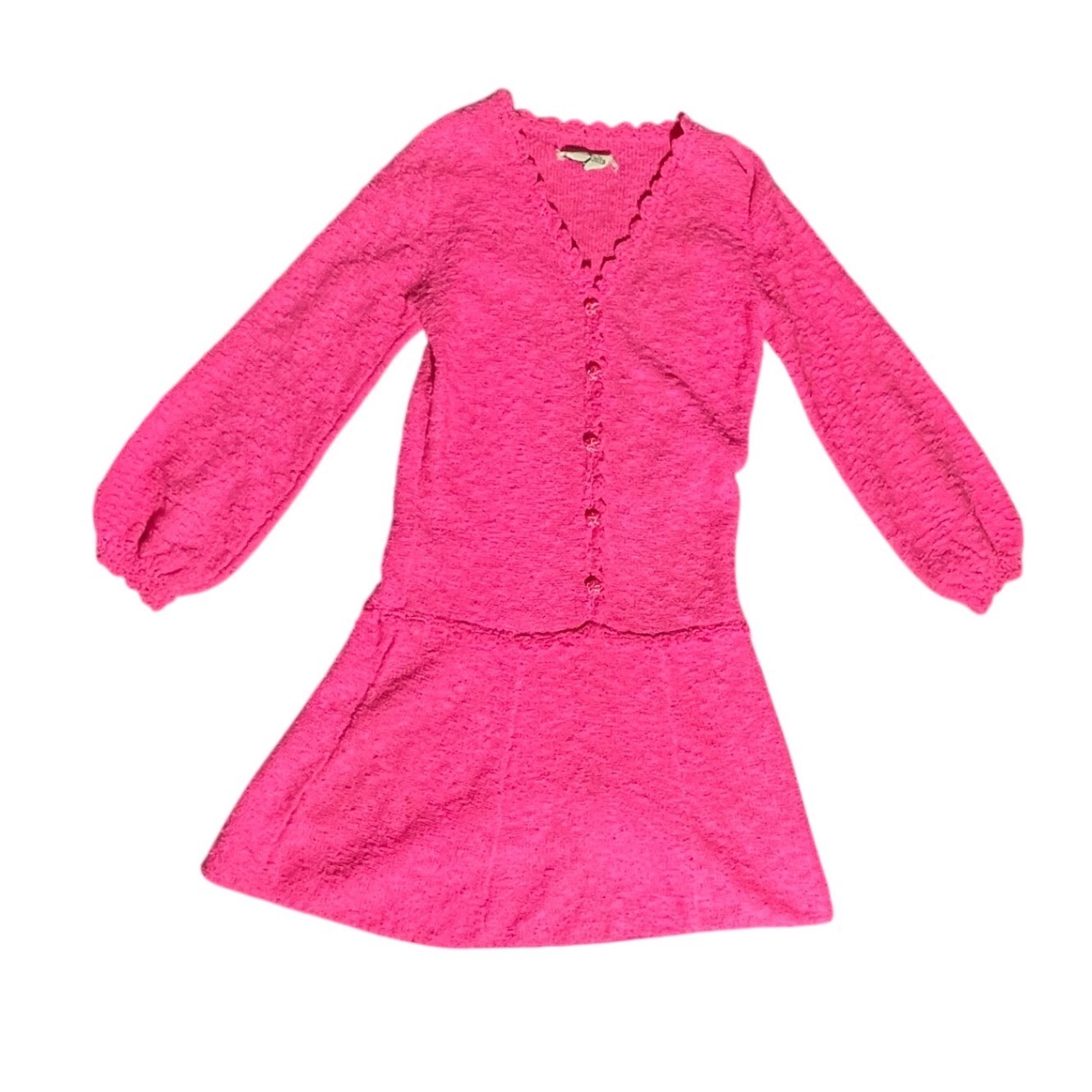 St. John Knits Pink Boucl Button Front Long Sleeve Dress Women's Small